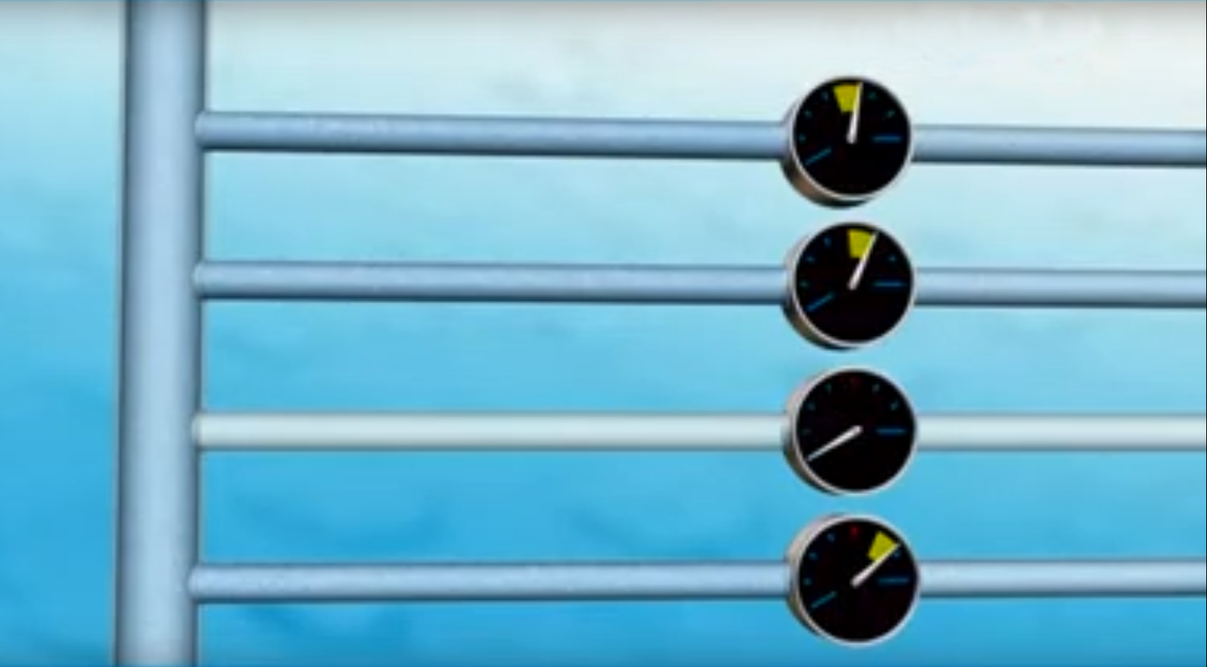 Flow limiters regulate different flow rates in the pipe system